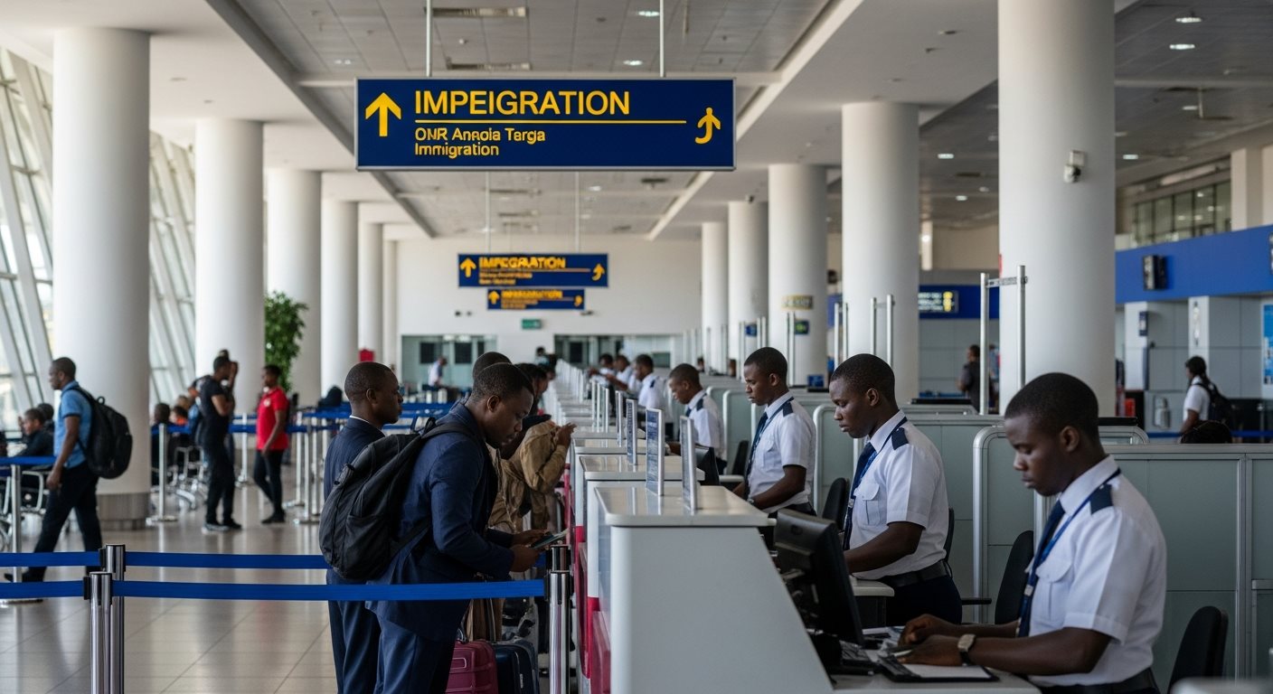 Tanzania airport terminal immigration control with travelers arriving